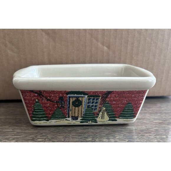 Christmas Mini Loaf Pan Nantucket Co 5 x 3 DW MW Oven Safe Tree Snowman - Picture 5 of 7